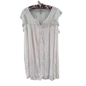 Gentle Fawn White Cottagecore Pleated Mini Dress XL Boho Minimalist Coastal